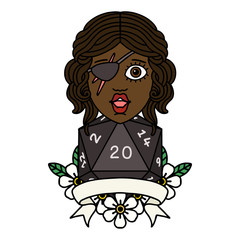 human rogue with natural 20 dice roll illustration