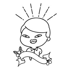 banner with black line work tattoo style happy businessman