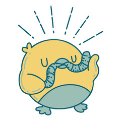 traditional tattoo style robin with worm