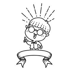 banner with black line work tattoo style man with genius idea