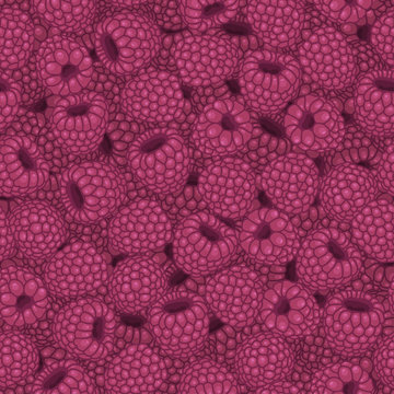 Seamless pattern with raspberries. Vector background design for tea, juice, sweets and buns with raspberry filling, eco products. Vegetarian menu. Best for textiles, wrapping paper, banners, posters