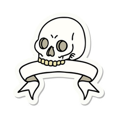 tattoo sticker with banner of a skull