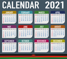 Malawi Calendar with flag. Month, day, week. Simply flat design. Vector illustration background for desktop, business, reminder, planner