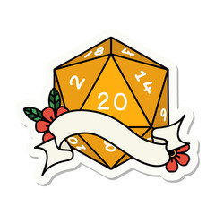 natural twenty D20 dice roll sticker