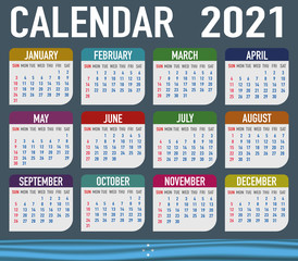 Micronesia Calendar with flag. Month, day, week. Simply flat design. Vector illustration background for desktop, business, reminder, planner