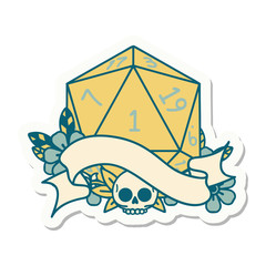 natural one d20 dice roll sticker