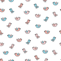 Lovely white vector pattern with little birdies