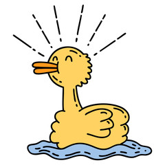 traditional tattoo style swimming duck
