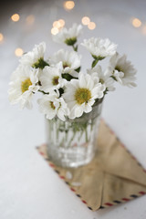 chamomile flowers in a glass on the windowsill
