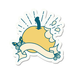 sticker of tattoo style bitten apple