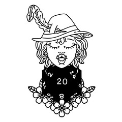 half orc bard with natural twenty dice roll  illustration