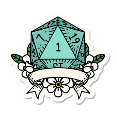 natural one d20 dice roll sticker