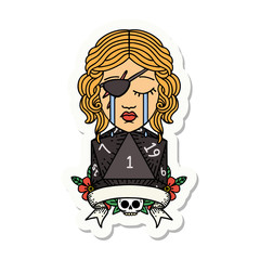 crying human rogue with natural one roll sticker