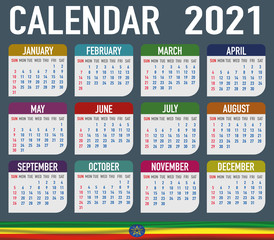 Ethiopia Calendar with flag. Month, day, week. Simply flat design. Vector illustration background for desktop, business, reminder, planner