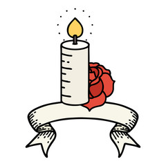 tattoo with banner of a candle and a rose
