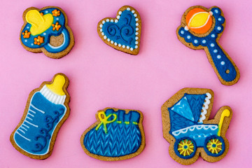 greeting card with newborn baked cookies on colored paper