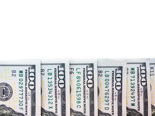 American dollars isolated on white background. Paper money. American banknotes.  Pack of money....