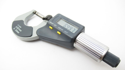 A isolated micrometer with a digital display,Located on white background,Easy to use in any work