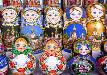 Russian wooden doll matryoshka. Traditional souvenir from Russia is a nesting doll.