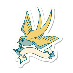 tattoo sticker with banner of a swallow