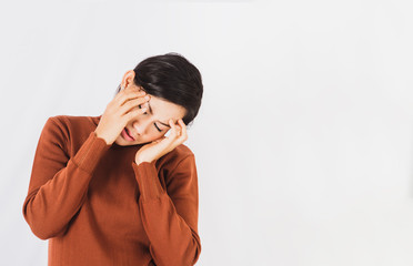 Asian woman is standing headache On the background .