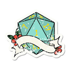 natural one d20 dice roll grunge sticker