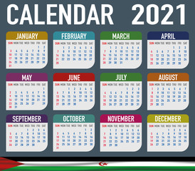 Western Sahara Calendar with national flag. Month, day, week. Simply flat design. Vector illustration background for desktop, business, reminder, planner