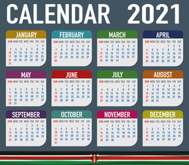 Kenya Calendar with national flag. Month, day, week. Simply flat design. Vector illustration background for desktop, business, reminder, planner