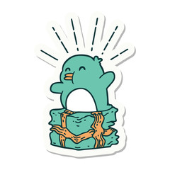 sticker of tattoo style penguin sitting on present