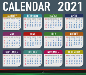 Libya Calendar with national flag. Month, day, week. Simply flat design. Vector illustration background for desktop, business, reminder, planner