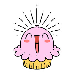 traditional tattoo style happy singing cupcake