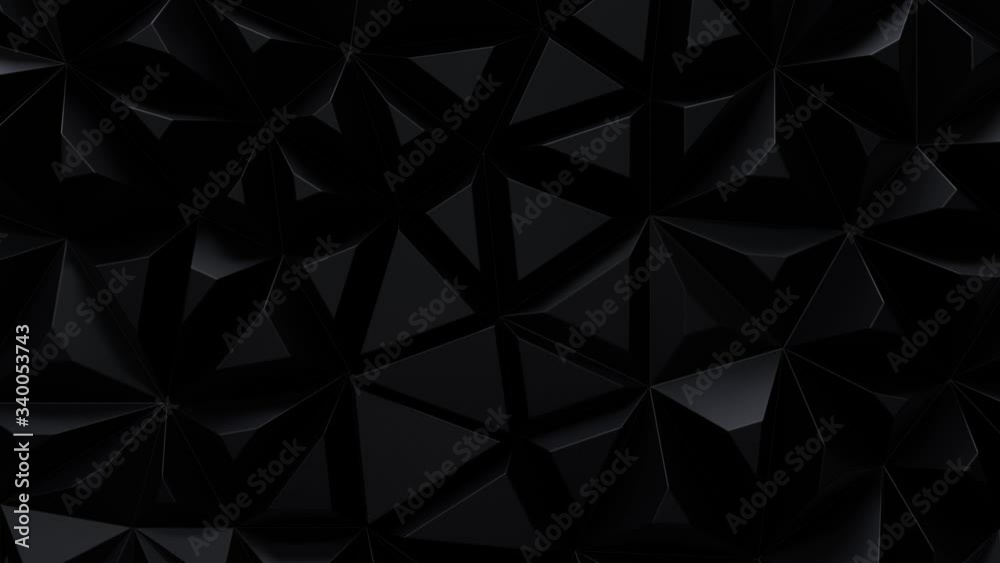 Poster black dynamic fragments. polygonal pattern design. 3d loop animation. triangular mosaic surface. mor