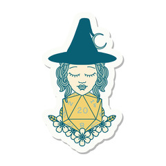 human witch with natural twenty dice roll sticker