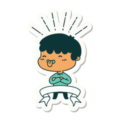 sticker of tattoo style boy sticking out tongue