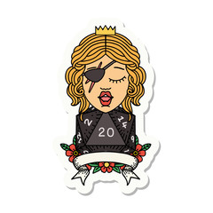 human rogue with natural 20 dice roll sticker