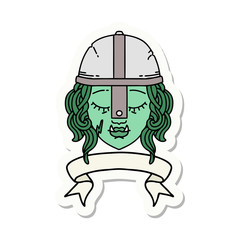 orc fighter character face with banner sticker