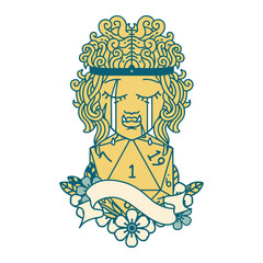 crying orc barbarian character face with natural one roll illustration