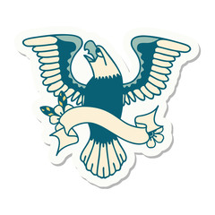 tattoo sticker with banner of an american eagle