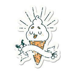 grunge sticker of tattoo style ice cream character