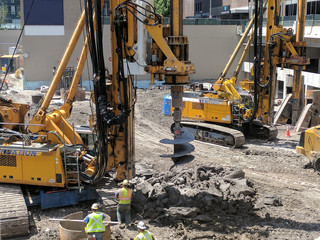 Foundation Auger Rig on Construction Site 