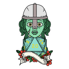 half orc fighter with natural 20 dice roll illustration