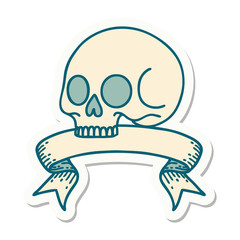 tattoo sticker with banner of a skull