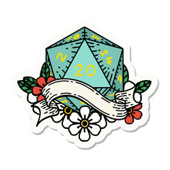 natural twenty D20 dice roll sticker