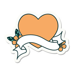 tattoo sticker with banner of a heart