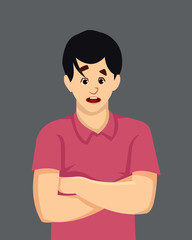 Young man confused facial expression vector illustration.