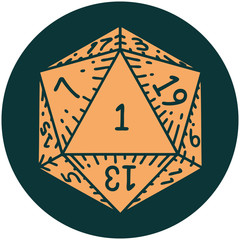 natural 1 D20 dice roll icon