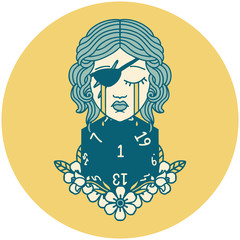 crying human rogue with natural one d20 roll icon