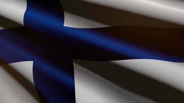 60FPS dark Finland flag  with fabric texture waving - background, UHD 4k 3d seamless looping animation