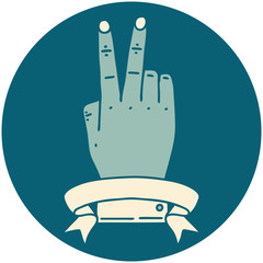 victory v hand gesture with banner illustration