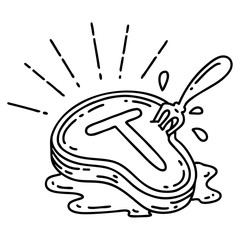 traditional black line work tattoo style steak and fork